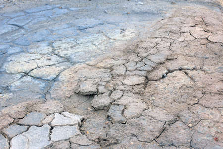 Surface of cracked ground for texture background. Soil drought cracked in the geothermal area Hverir near lake Myvatn, Iceland.の写真素材
