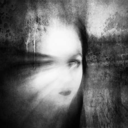 Woman with big eye. Surreal portrait.の写真素材