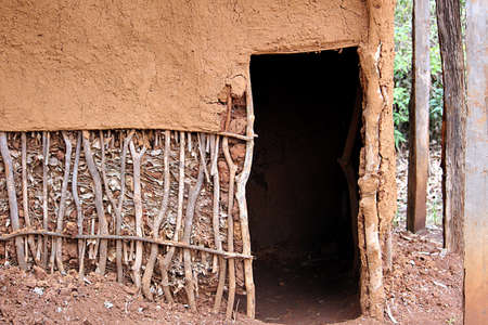 Entrance to traditional, african mud house, Nairobi, Kenyaの写真素材