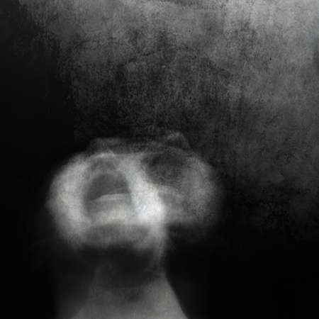 Scream of horror. Screaming woman face. Shot with long exposure.の写真素材