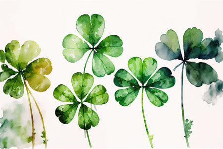 Four leaf clover pattern. St. Patrick's day watercolor on white background. Generative AIの素材