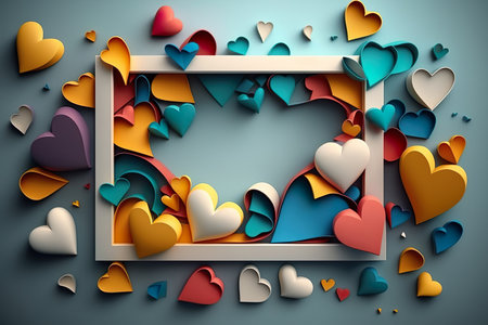 valentines day frame. Gift love card with hearts. copyspace. Generative AIの素材