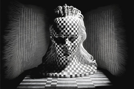 Modern stylized chess with chess figures and surreal face. decorative designs. hobby concept. Generative AI.の素材
