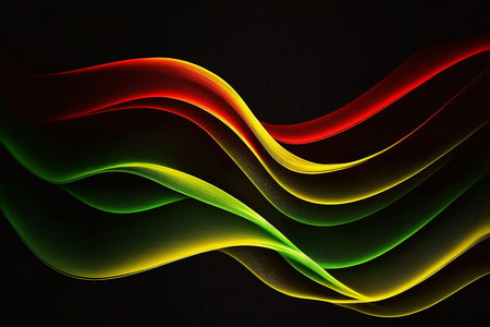 Abstract Black History Month background. Various geometric waves of red yellow green color. Generative AI.の素材