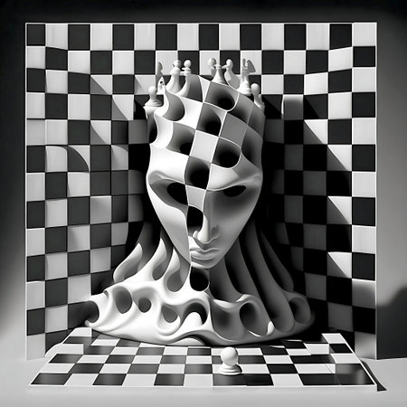 Modern stylized chess with chess figures and surreal face. decorative designs. hobby concept. Generative AI.の素材