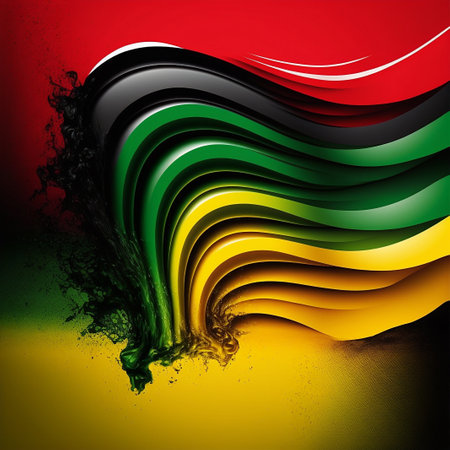 Abstract Black History Month background. Various geometric waves of red yellow green color. Generative AI.の素材
