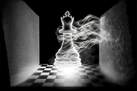 Modern stylized chess with chess figures and surreal face. decorative designs. hobby concept. Generative AI.の素材