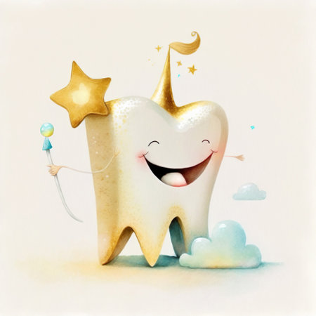 National Tooth Fairy Day. Tooth fairy with a golden crown and magic wand isolated on white background. Generative AIの素材