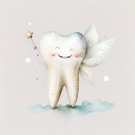 National Tooth Fairy Day. Tooth fairy with wings and magic wand isolated on white background. Generative AIの素材