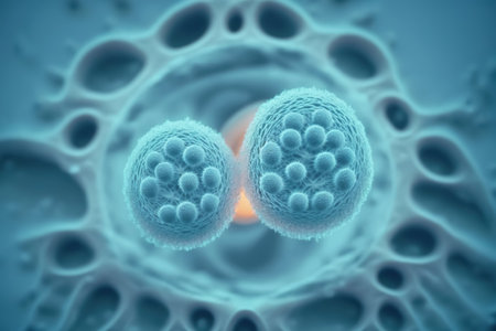 Embryonic stem cells division. human cells under microscope. In vitro concept. Generative AIの素材