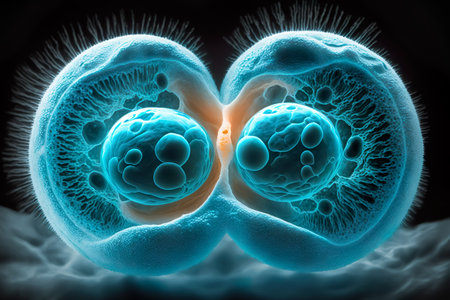 Embryonic stem cells division. human cells under microscope. In vitro concept. Generative AIの素材