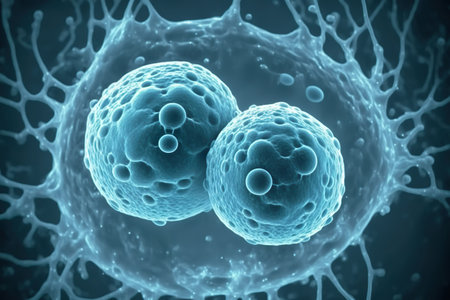 Embryonic stem cells division. human cells under microscope. In vitro concept. Generative AIの素材