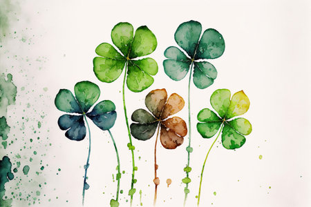 Four leaf clover pattern. St. Patrick's day watercolor on white background. Generative AIの素材