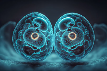 Embryonic stem cells division. human cells under microscope. In vitro concept. Generative AIの素材