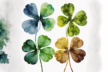 Four leaf clover pattern. St. Patrick's day watercolor on white background. Generative AIの素材