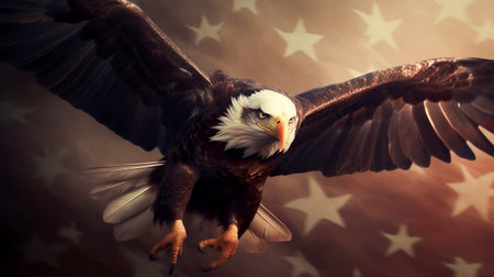 American Bald Eagle with flag. United States of America patriotic symbols. Generative AIの素材