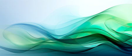 Abstract transparent shape transitioning from blue to green and yellow colors isolated on a white background. Banner. Generative AIの素材