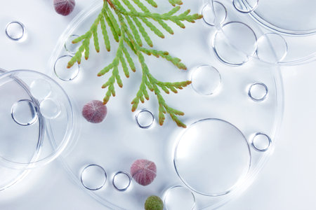 Chemical laboratory research. Abstract cosmetic laboratory. Glass model of molecules.の写真素材