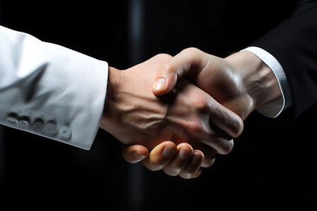 Businessmen handshake and congratulating greeting. The successful collaboration concept. Generative AIの素材