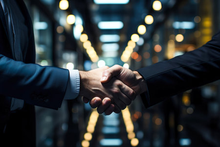 Businessmen handshake and congratulating greeting. The successful collaboration concept. Generative AIの素材