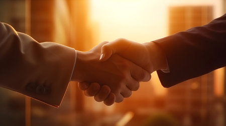 Businessmen handshake and congratulating greeting. The successful collaboration concept. Generative AIの素材