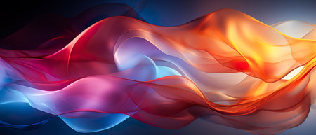 Abstract transparent shape of rainbow colors on a dark background. Banner. Generative AIの素材