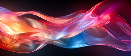 Abstract transparent shape of rainbow colors on a dark background. Banner. Generative AIの素材