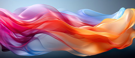 Abstract transparent shape of rainbow colors on a blue background. Banner. Generative AIの素材