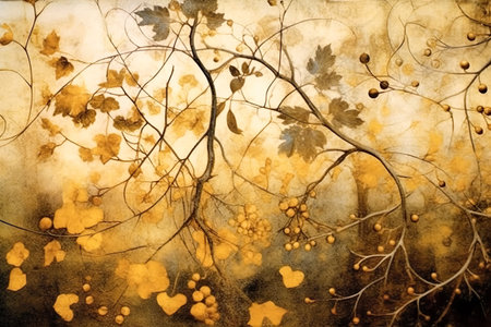 Abstract autumn background in vintage style. Chemigram and photogram image created using Generative AI technology.の素材