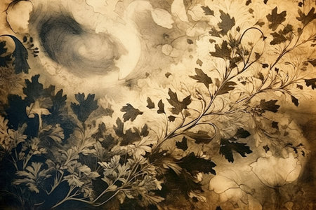 Abstract autumn background in vintage style. Chemigram and photogram image created using Generative AI technology.の素材