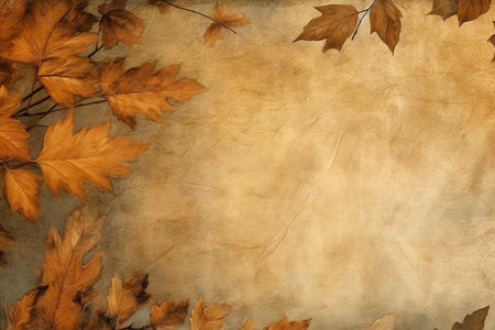 Autumn leaves background in vintage style. Chemigram and photogram image created using Generative AI technology. copy spaceの素材