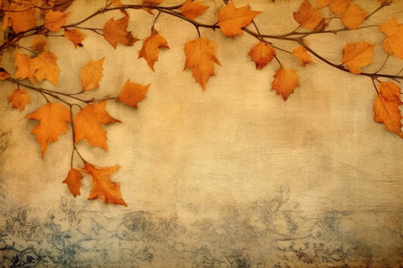 Autumn leaves background in vintage style. Chemigram and photogram image created using Generative AI technology. copy spaceの素材