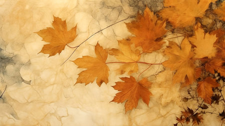 Autumn leaves background in vintage style. Chemigram and photogram image created using Generative AI technology. copy spaceの素材
