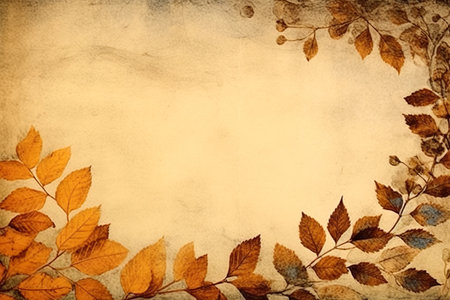Autumn leaves background in vintage style. Chemigram and photogram image created using Generative AI technology. copy spaceの素材
