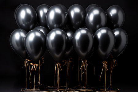 Black friday sale banner. Black colored balloons in black background.の素材