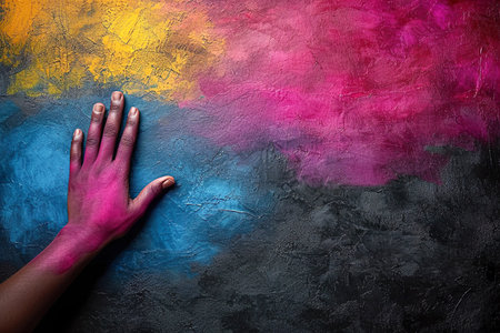 Human hand on colorful background. Black History Month concept. Copy space for text. Bannerの素材
