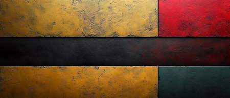 Red, yellow and green color stone plates on the black background. Black History Month concept. Flat lay. Copy space. Banner.の素材