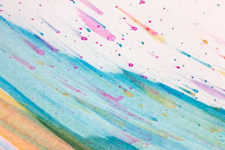 Multicolor creative watercolor background. Abstract stains and lines. Banner. Copy space for text.の写真素材