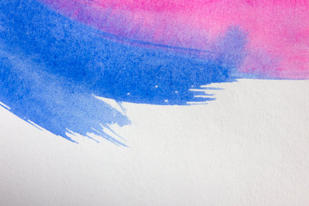 Blue and pink creative watercolor background. Abstract stains and lines. Banner. Copy space for text.の写真素材