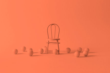 Apricot crush color of the year 2024. Folded paper with harsh sun shadows, geometric shapes and lines 3D texture.の写真素材