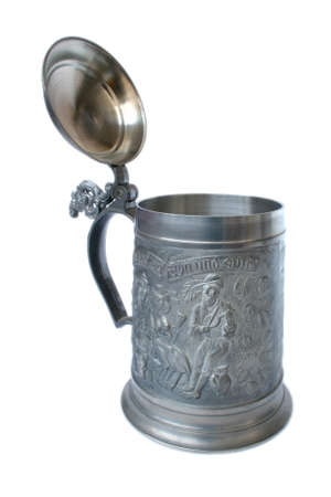 Antique German pewter beer stein with engravingの写真素材