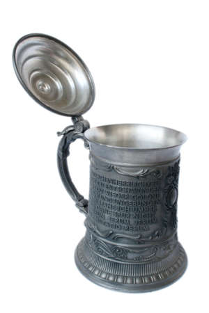 Antique German pewter beer stein with engravingの写真素材