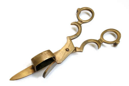Antique brass candle snuffer wick trimmer scissorsの写真素材