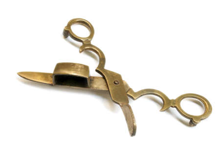 Antique brass candle snuffer wick trimmer scissorsの写真素材