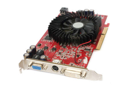 Used computer graphics card at the white backgroundの写真素材