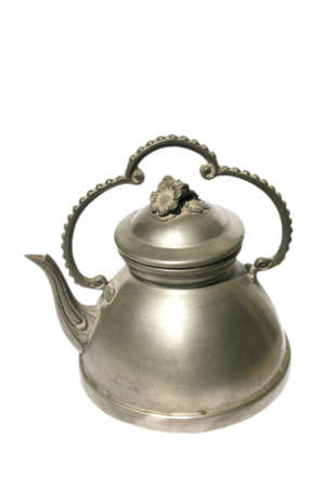 Beautiful decorated antique silver pot at the white backgroundの写真素材