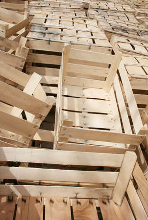 A lot of wooden crates for storage of fruit or vegetablesの写真素材