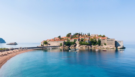 Sveti Stefan island panorama, Montenegroのeditorial素材