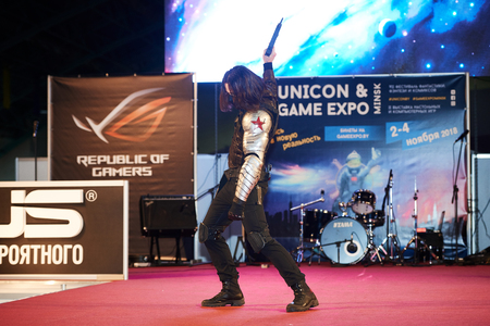 MINSK, BELARUS - NOVEMBER 03, 2018: UniÐ¡on Convention & Game Expo Minsk 2018. Cosplayer showのeditorial素材
