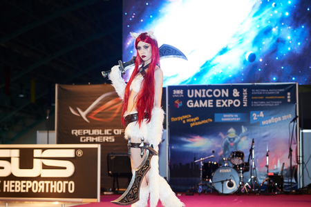 MINSK, BELARUS - NOVEMBER 03, 2018: UniÐ¡on Convention & Game Expo Minsk 2018. Cosplayer showのeditorial素材